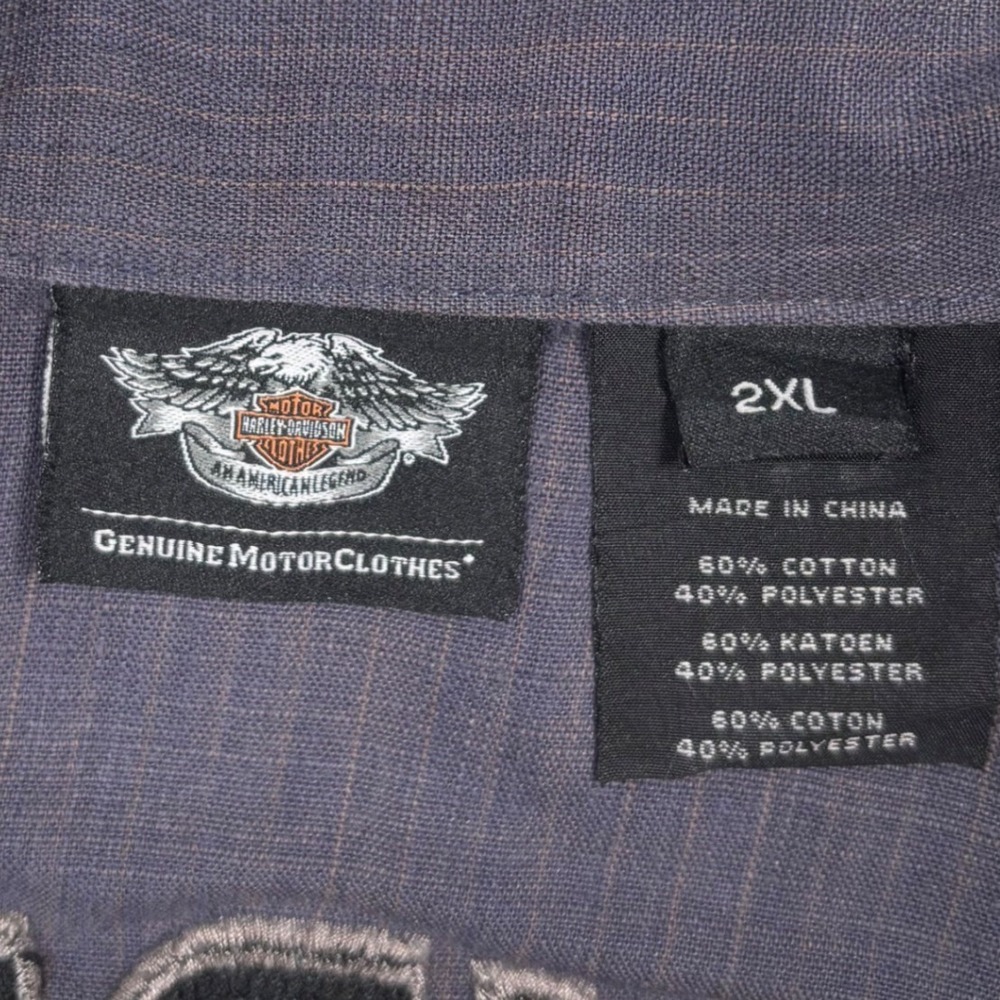 Y2K Harley-Davidson Button Shirt Men 2XL Gray Blue Mechanic Spellout Short Slv - Picture 10 of 16